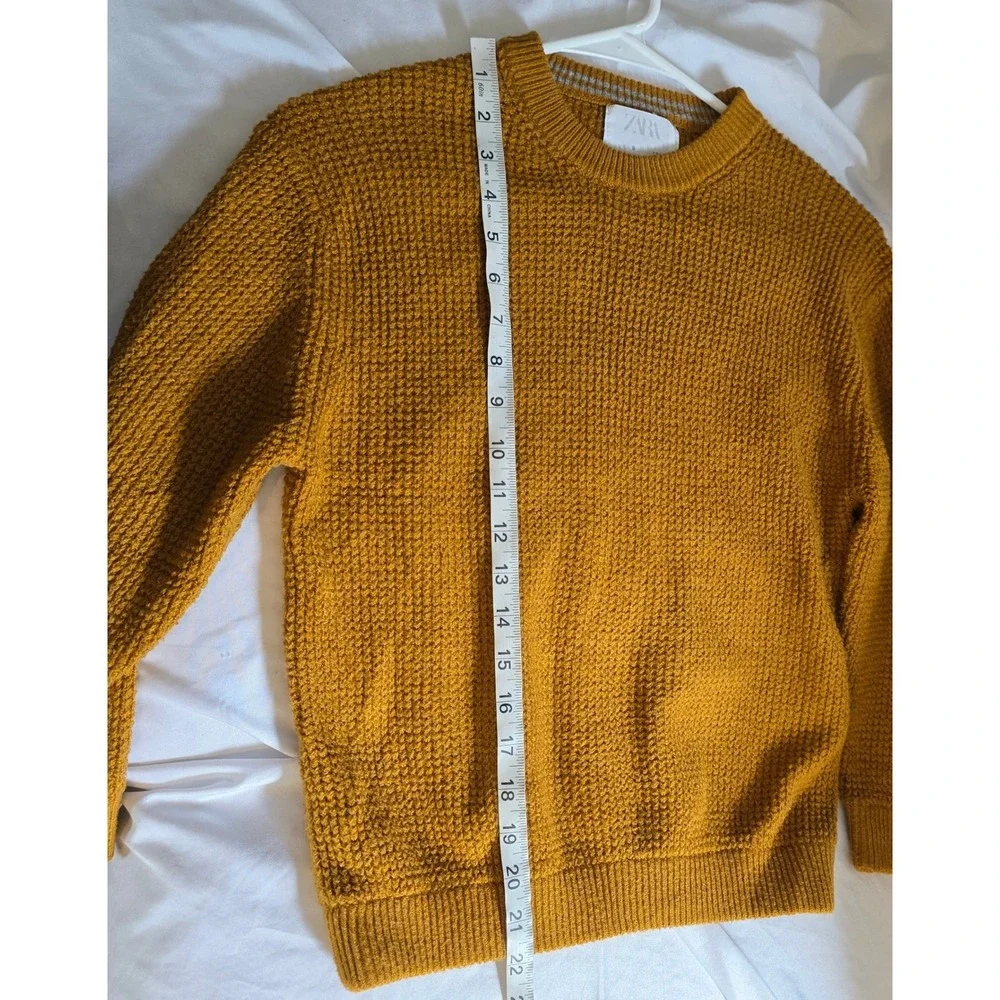 Zara Girls Mustard Yellow Sweater Size 9 Waffle Knit Crewneck Long Sleeve